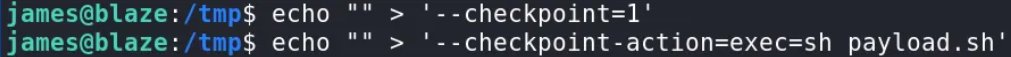 Creating empty checkpoint files pointing at payload.sh instead of shell.sh