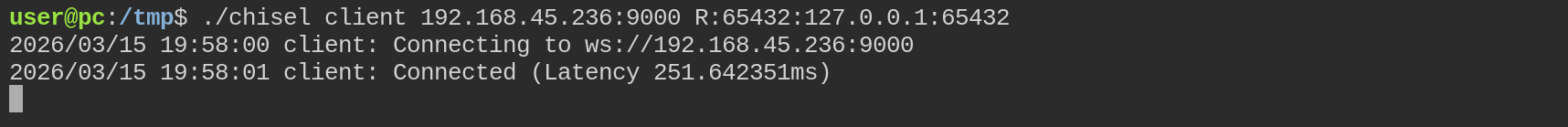 chisel client connecting back and establishing the reverse tunnel