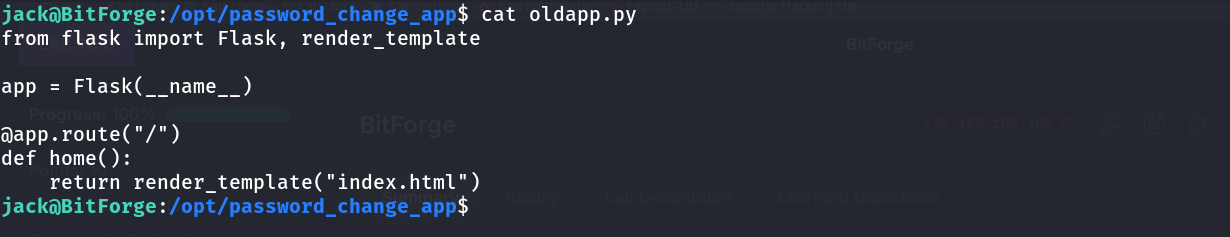 original oldapp.py contents — a minimal Flask app rendering a template
