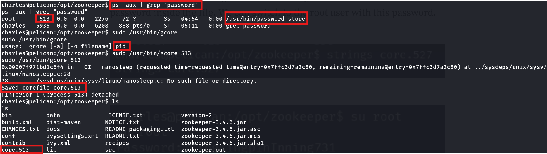ps aux grep password showing root process /usr/bin/password-store at PID 513