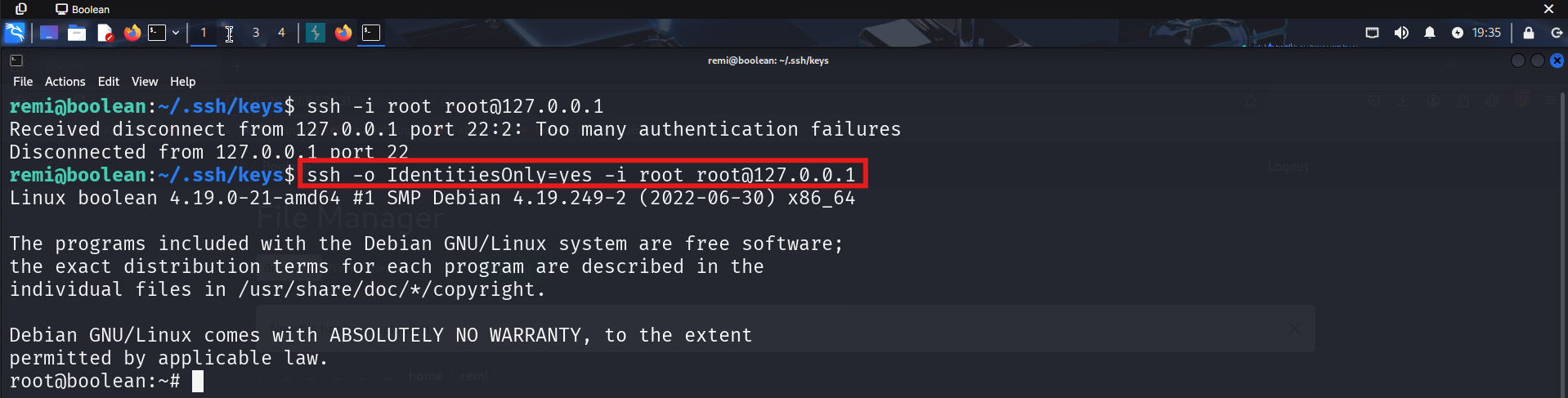 SSH login as root using IdentitiesOnly=yes, landing an interactive root shell
