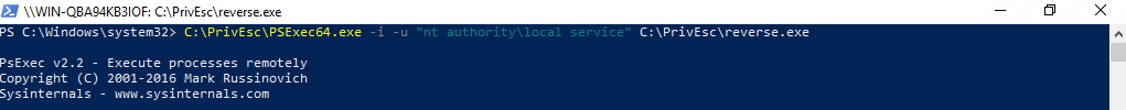 PsExec64.exe launching reverse.exe as nt authority\local service