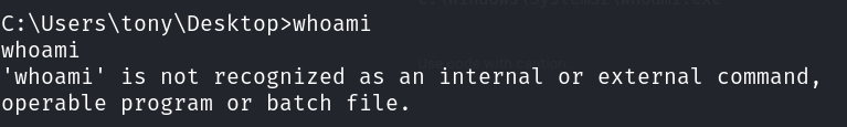 whoami failing with "not recognized as an internal or external command"